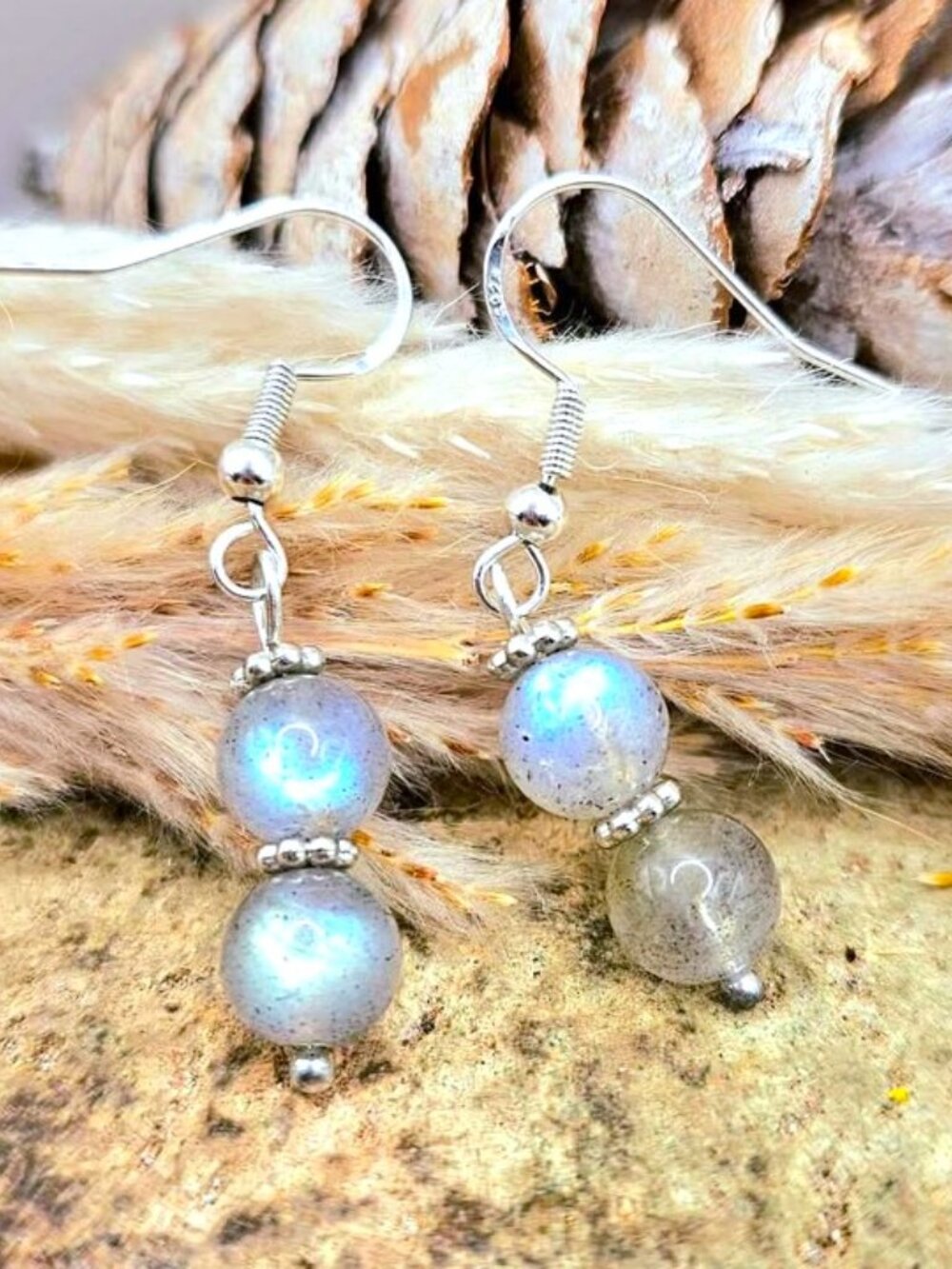 Nature Flashy Labradorite Round Beads Dangle Earrings